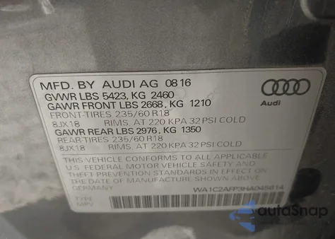 2017 Audi Q5 2.0T Premium from USA, damaged, VIN WA1C2AFP3HA045614